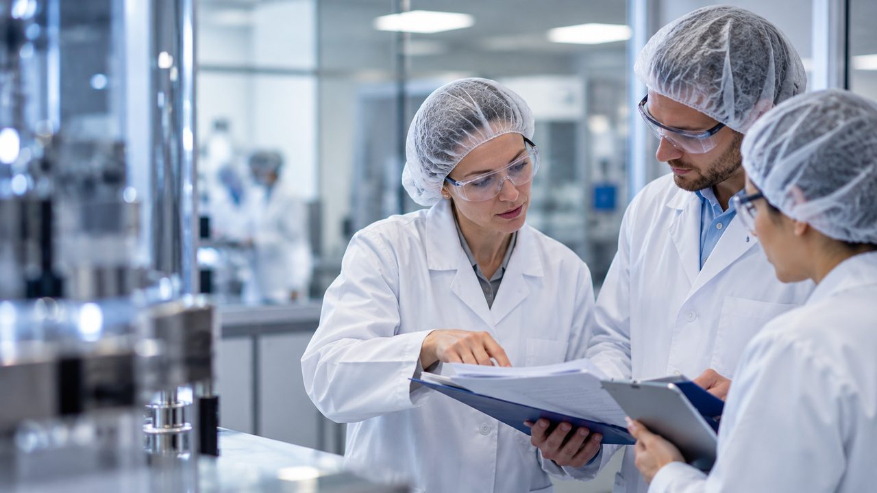 Pharmaceutical quality assurance professionals reviewing documentation during a mock inspection preparation.