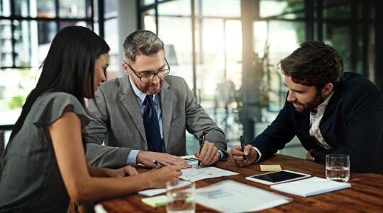 Business People, Discussion and Paperwork in Meeting for Strategy on International Growth, Network Expansion and Benchmarking. Corporate, Teamwork and Talking for Collaboration, Planning and Research