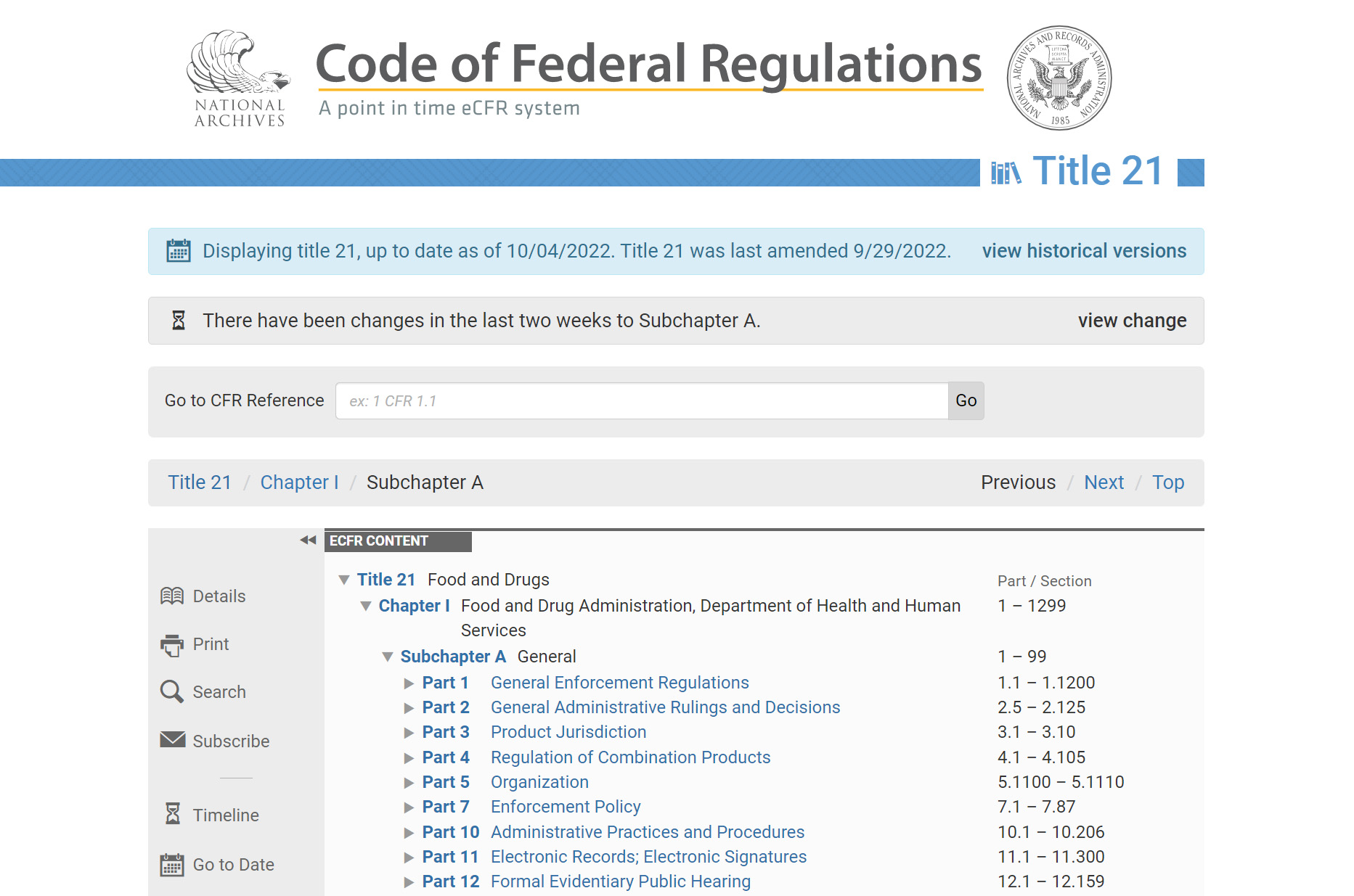 Code of Federal Regulations - Parts