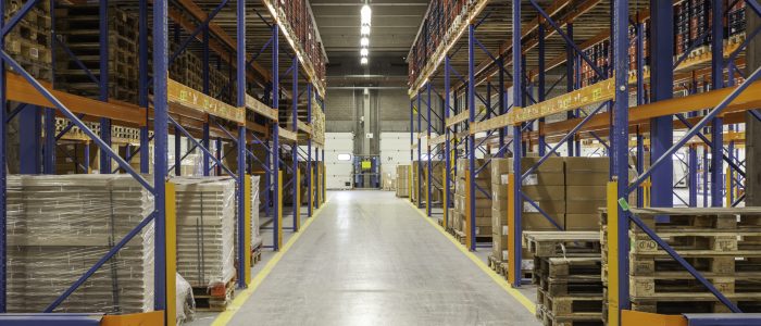 A view inside a new warehouse on the mezzanine floor looking into the hall